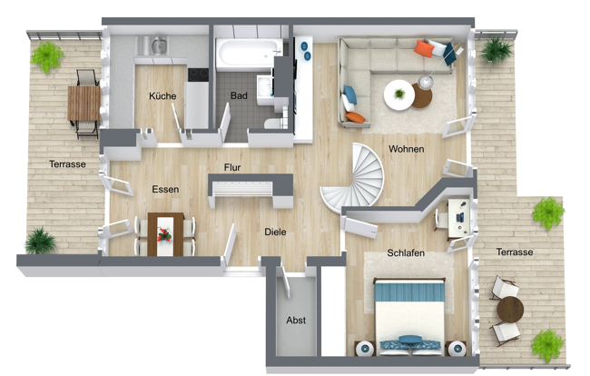 Sonnige Maisonette Wohnung 3 zimmer