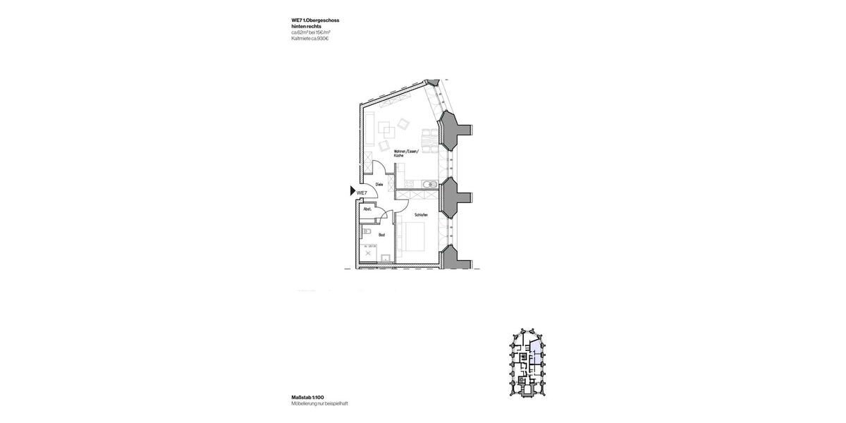 Etagenwohnung Rheinberg - 2 Zimmer, 62 m&sup2;, 930&euro; | Angebot:24610619