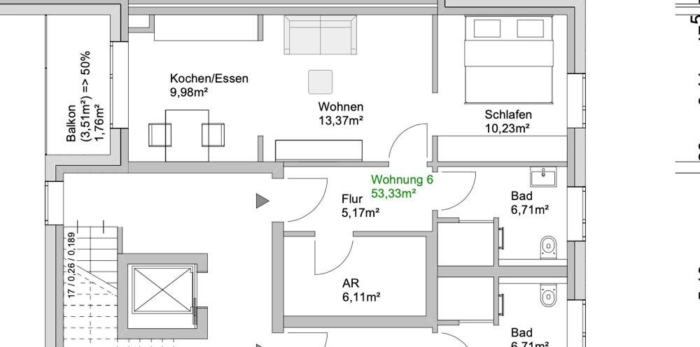 Etagenwohnung Osnabrück Voxtrup - 2 Zimmer, 51 m&sup2;, 227.832&euro; | Angebot:26643995