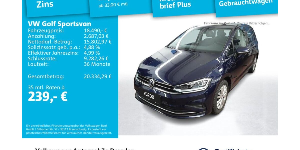 VW Golf Sportsvan 69.342 km 18.490 &euro; Dresden 01067