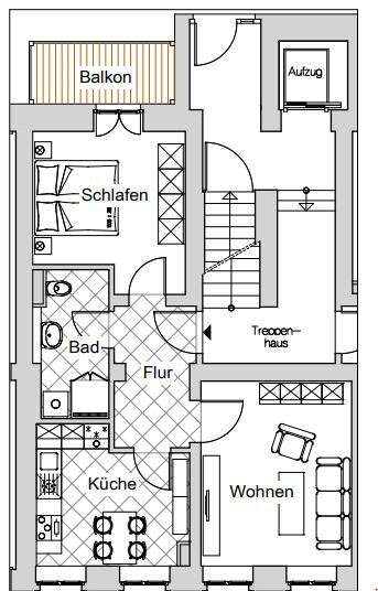 mit 360° Rundgang! Sanierte 2 Zimmer mit Balkon + großer Küche am Brühl! 2 zimmer