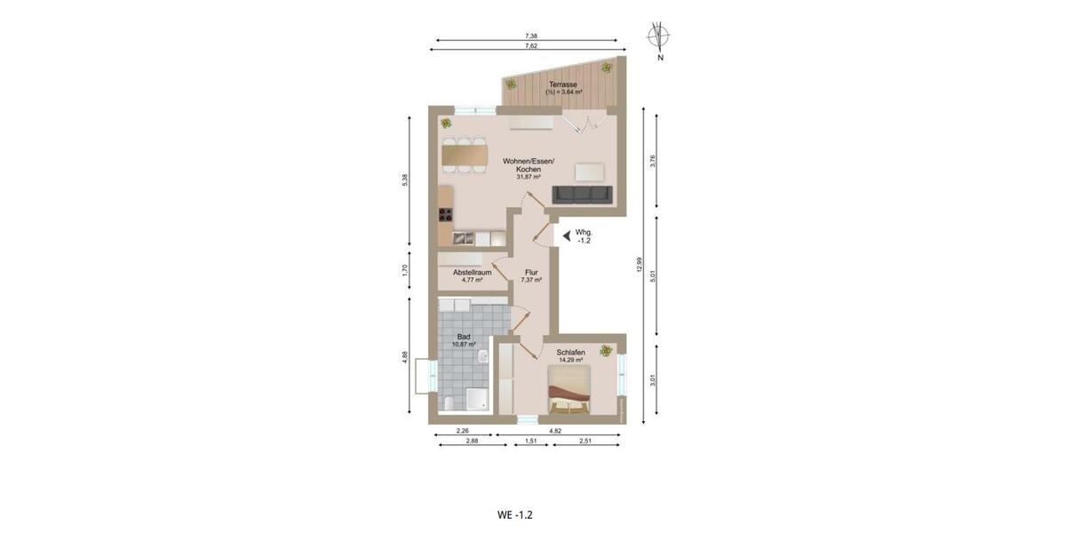 Etagenwohnung Straubing - 2 Zimmer, 73 m&sup2;, 870&euro; | Angebot:26134344