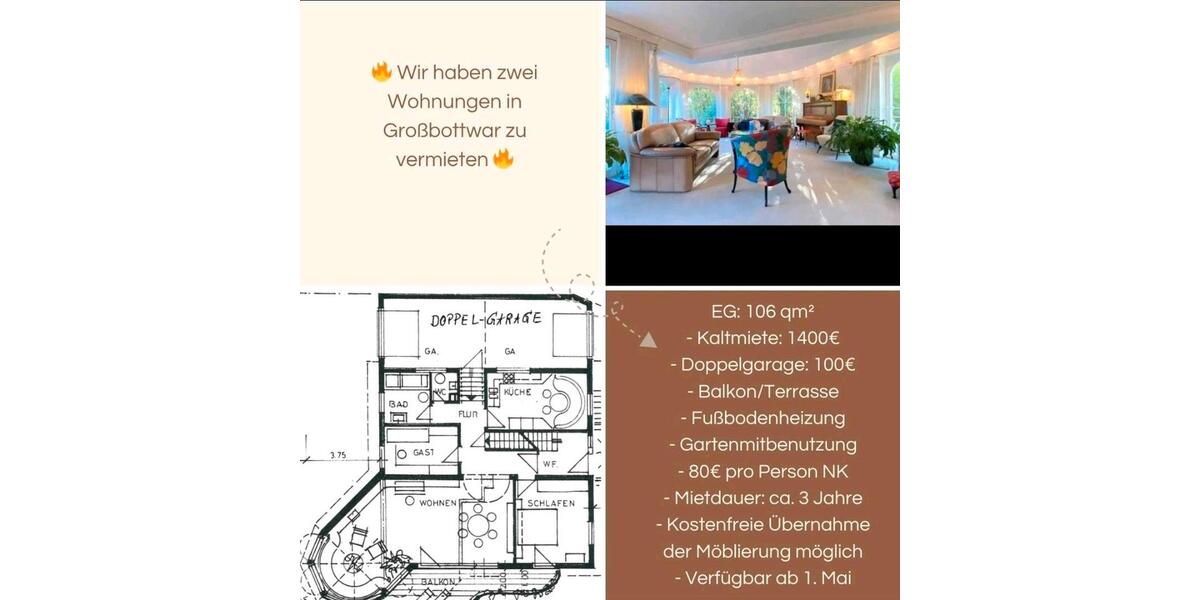 Erdgeschoßwohnung Steinheim an der Murr - 3 Zimmer, 106 m&sup2;, 1.400&euro; | Angebot:26407639