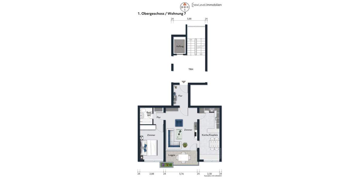 Etagenwohnung Blaustein Ehrenstein - 2 Zimmer, 55 m&sup2;, 183.000&euro; | Angebot:26833548