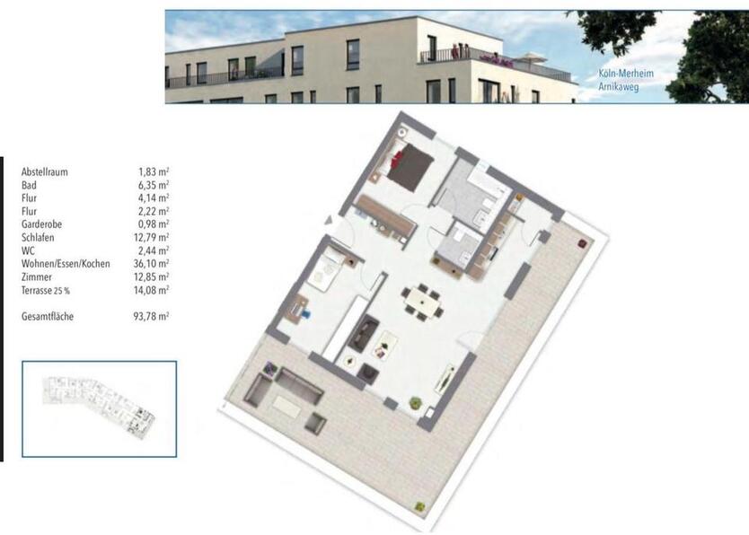 Moderne 3-Zimmer-Wohnung mit 60 m² Terrasse in Köln-Merheim