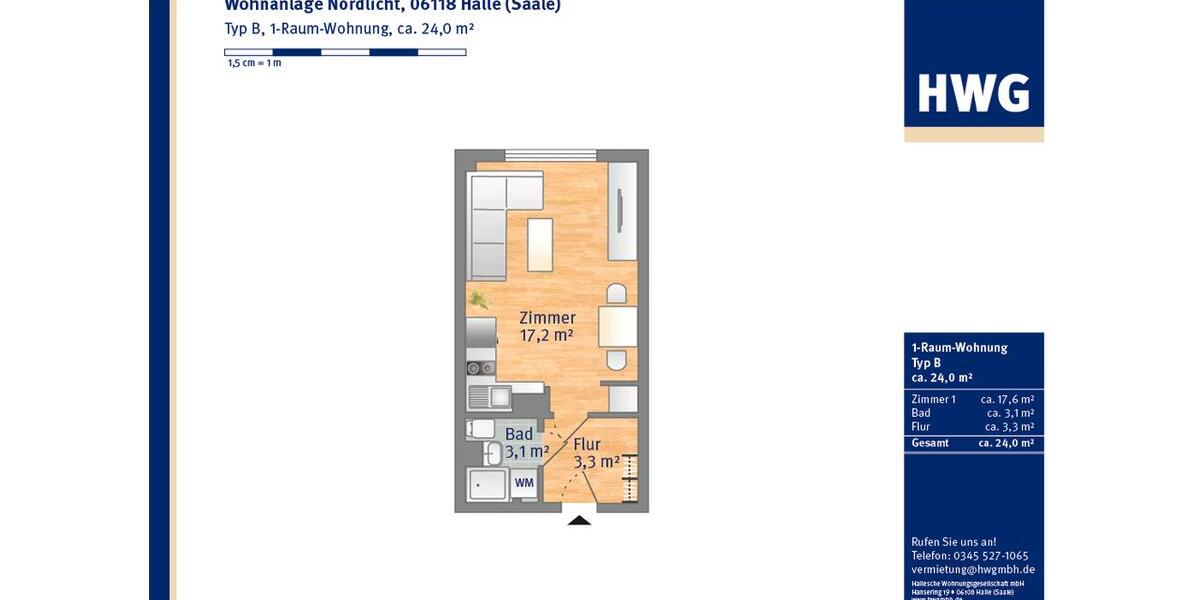 Etagenwohnung Halle (Saale) Frohe Zukunft - 1 Zimmer, 24 m&sup2;, 215&euro; | Angebot:26624981
