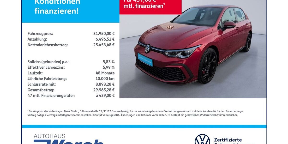 VW Golf 2.324 km 31.949 &euro; Südharz 06536