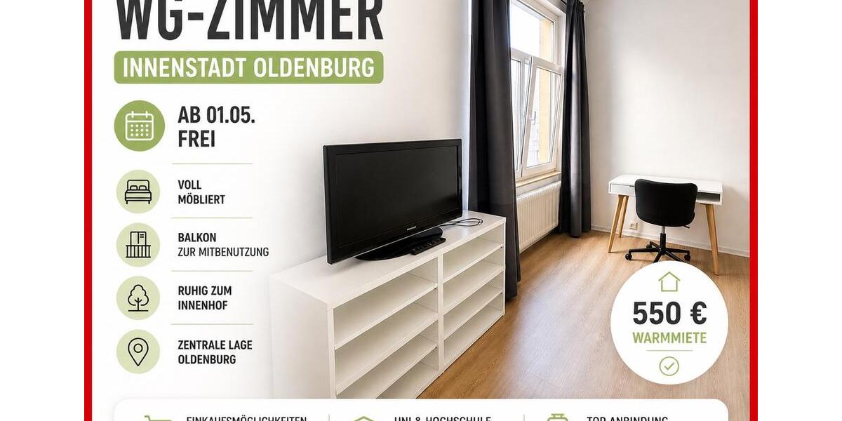 Etagenwohnung Oldenburg Dobbenviertel - 1 Zimmer, 16 m&sup2;, 550&euro; | Angebot:26395924