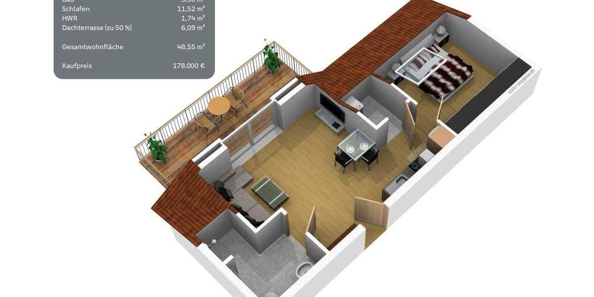 Etagenwohnung Werlte - 2 Zimmer, 48 m&sup2;, 178.000&euro; | Angebot:25736968