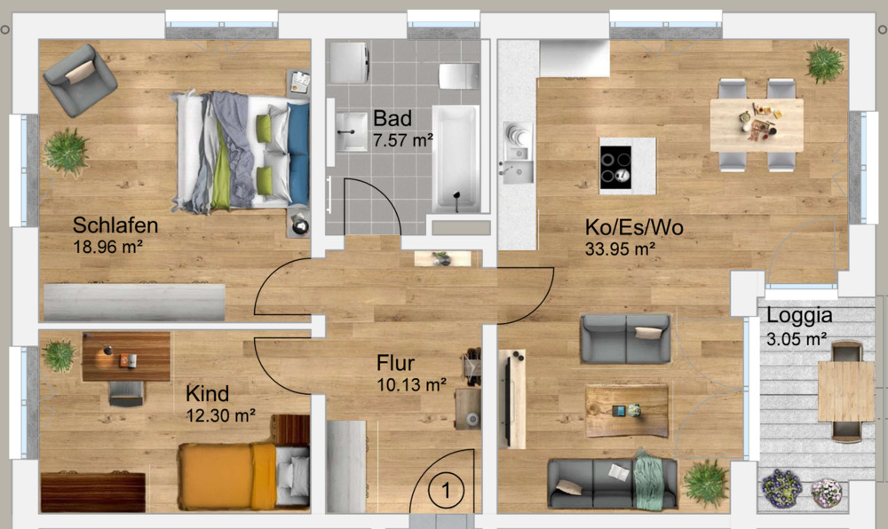 Etagenwohnung Krailling Pentenried - 3 Zimmer, 83 m&sup2;, 1.585&euro; | Angebot:25165329