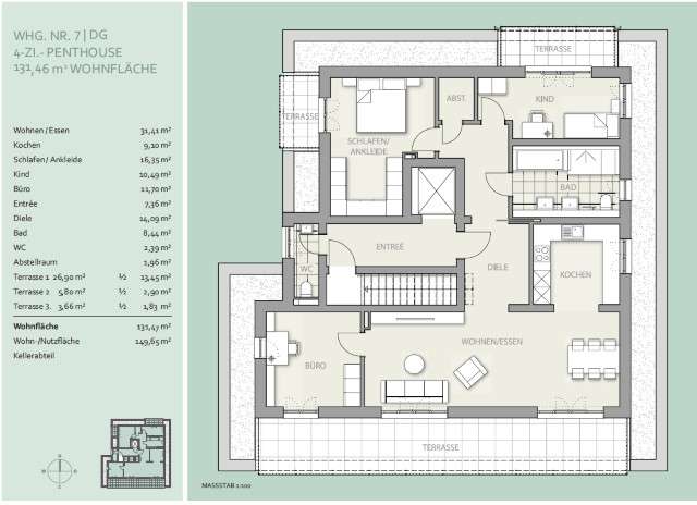Etagenwohnung München Hadern - 4 Zimmer, 132 m&sup2;, 1.495.000&euro; | Angebot:27727771
