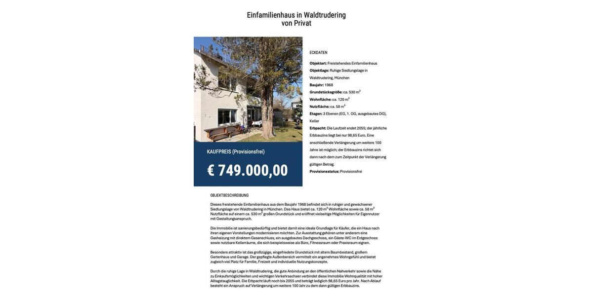 Einfamilienhaus München Trudering-Riem - 7 Zimmer, 120 m&sup2;, 749.000&euro; | Angebot:26441030