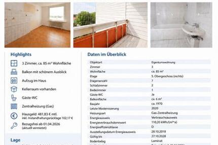 Wohnung Salzgitter - 3 Zimmer, 85 m&sup2;, 118.000&euro; | Angebot:26993505