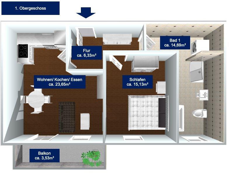 Etagenwohnung Türkheim - 2 Zimmer, 63 m&sup2;, 1.000&euro; | Angebot:26403453