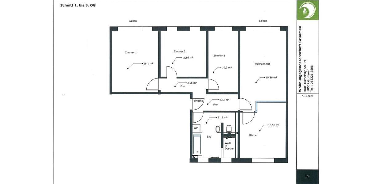 Etagenwohnung Grimmen - 4 Zimmer, 97 m&sup2;, 825&euro; | Angebot:26057835