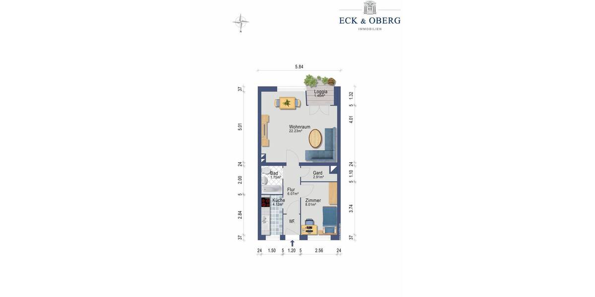 Etagenwohnung Kiel Neumühlen-Dietrichsdorf - 2 Zimmer, 46 m&sup2;, 129.500&euro; | Angebot:26904291