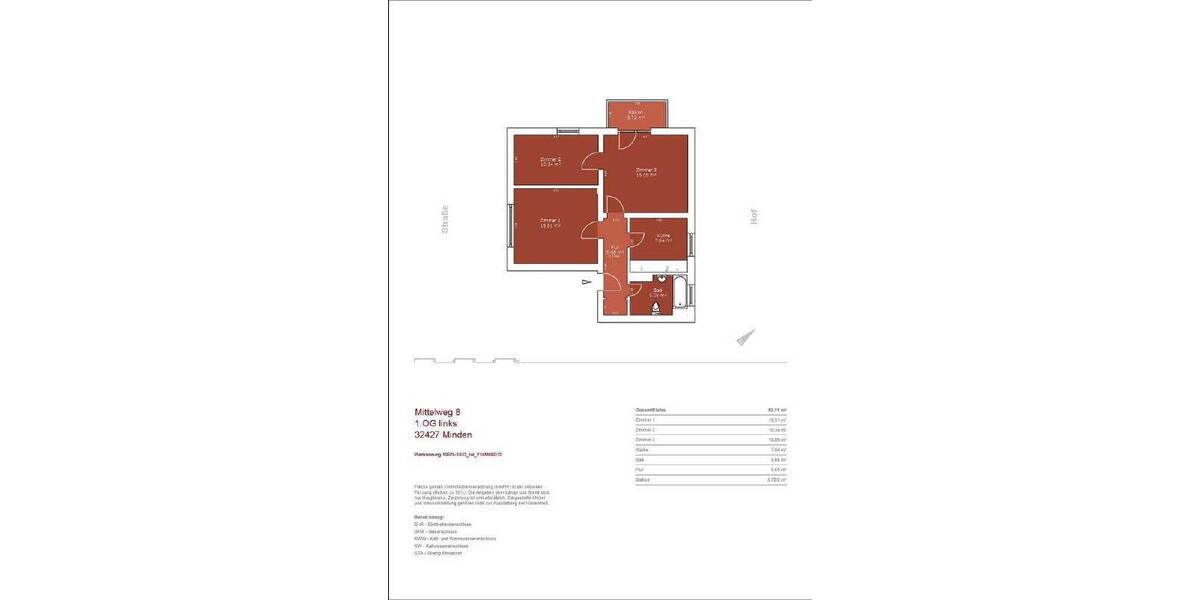 Etagenwohnung Minden Innenstadt - 3 Zimmer, 60 m&sup2;, 549&euro; | Angebot:26874860
