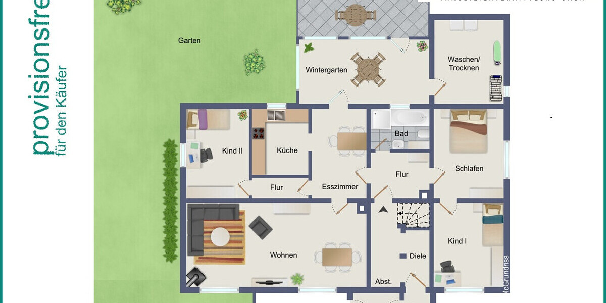 5 ZIMMER-EIGENTUMSWOHNUNG MIT GARAGE, WINTERGARTEN & GARTENNUTZUNG AM ZENTRUM VON RADEVORMWALD, PROV - Erdgeschoßwohnung Radevormwald | Angebot:27302540