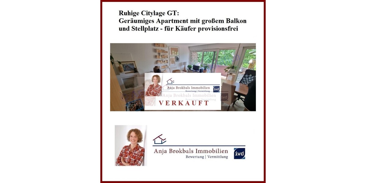 Ruhige Citylage GT: Geräumiges Apartment mit großem Balkon und Stellplatz - für Käufer provisionsfrei - 1- Gütersloh | Angebot:20189855
