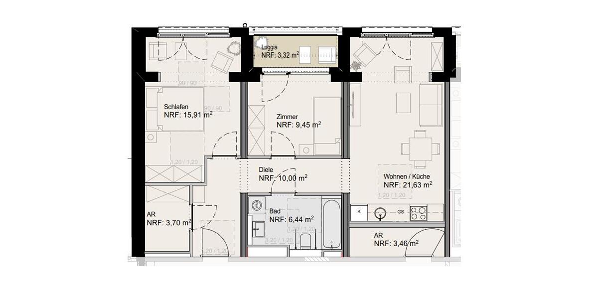 Etagenwohnung Cottbus Sachsendorf - 3 Zimmer, 68 m&sup2;, 1.084&euro; | Angebot:26231794