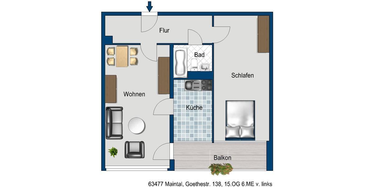 Etagenwohnung Maintal - 2 Zimmer, 65 m&sup2;, 690&euro; | Angebot:26209849