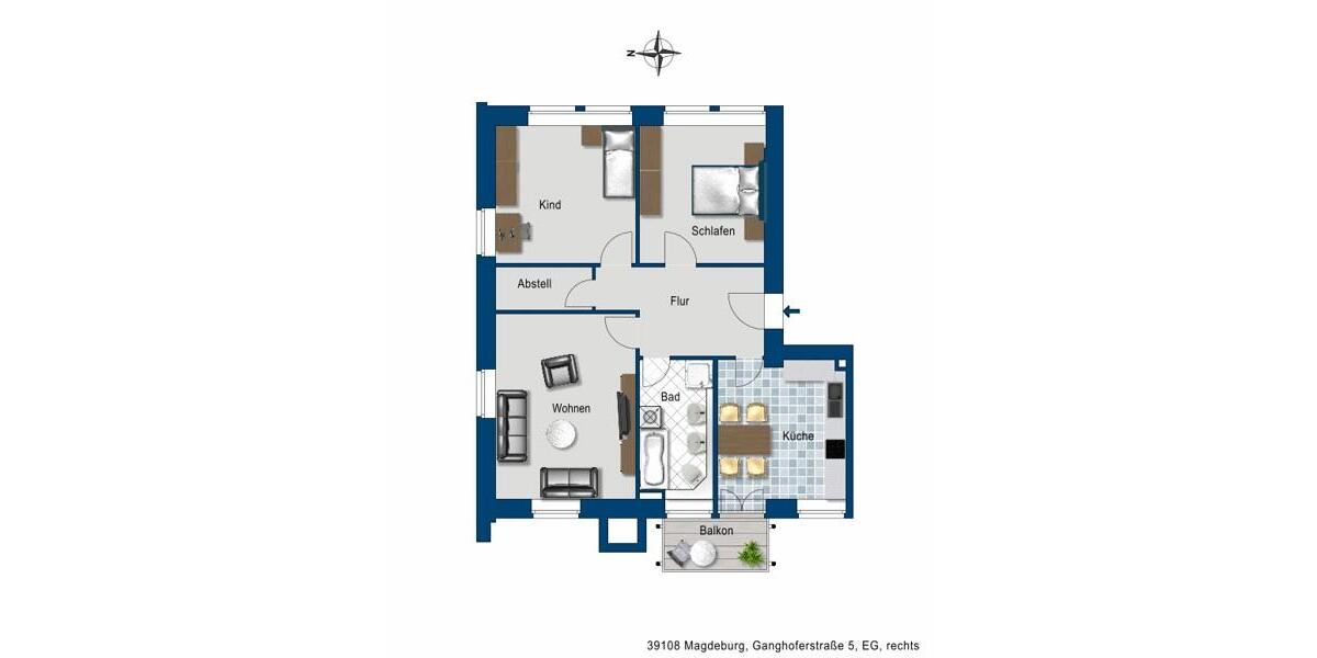 Erdgeschoßwohnung Magdeburg Nordwest - 3 Zimmer, 88 m&sup2;, 569&euro; | Angebot:25468246