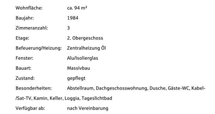 Dachgeschoßwohnung Neuendettelsau - 3 Zimmer, 94 m&sup2;, 230.000&euro; | Angebot:27018944