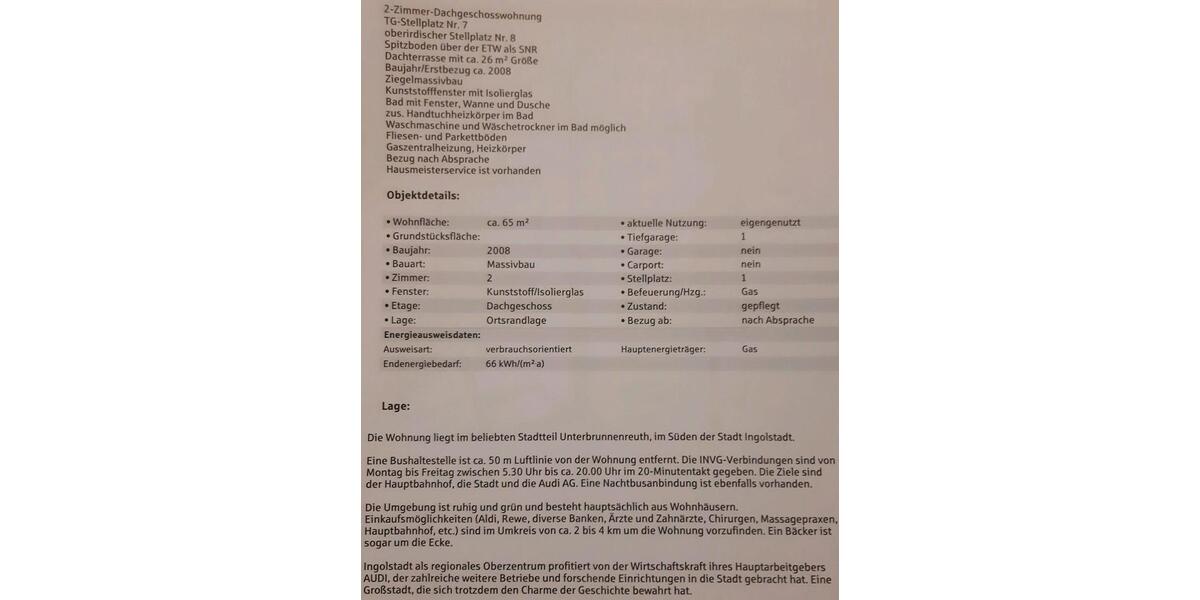 Dachgeschoßwohnung Ingolstadt Münchener Straße - 2 Zimmer, 65 m&sup2;, 298.000&euro; | Angebot:26217257