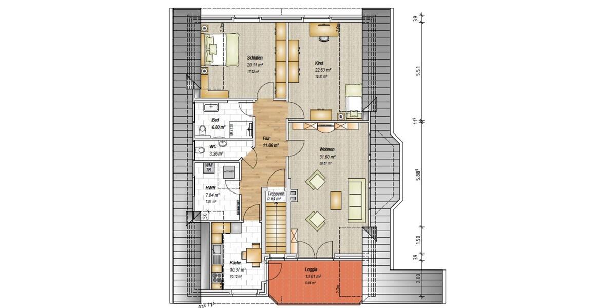 Dachgeschoßwohnung Achim - 3 Zimmer, 128 m&sup2;, 342.000&euro; | Angebot:25480273