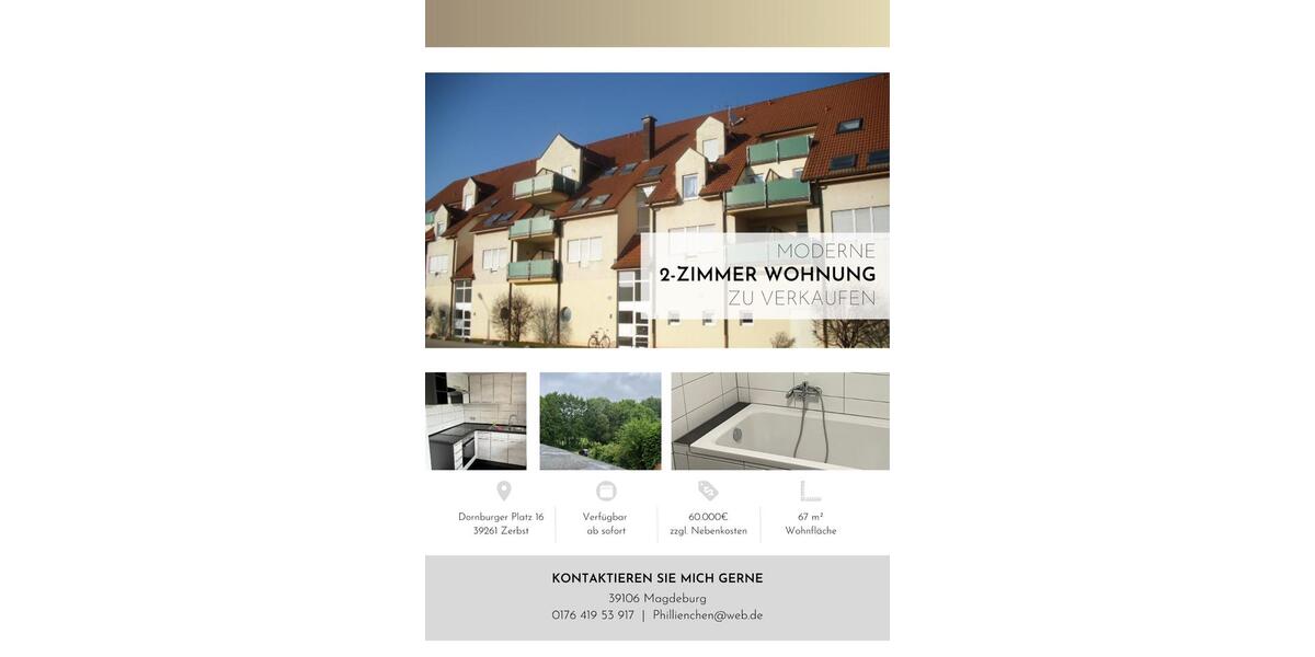 Etagenwohnung Zerbst (Anhalt) - 2 Zimmer, 66 m&sup2;, 50.000&euro; | Angebot:26093627