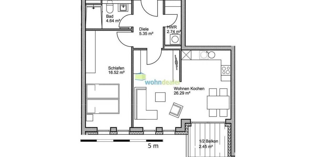 Etagenwohnung Leipzig Südvorstadt - 2 Zimmer, 58 m&sup2;, 895&euro; | Angebot:26768283