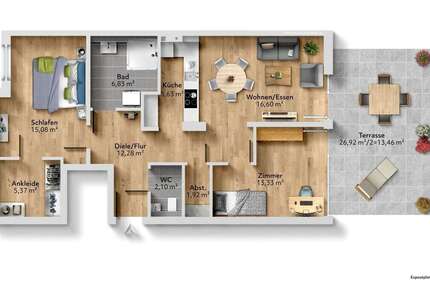 Wohnung Weikersheim - 3 Zimmer, 93 m&sup2;, 359.751&euro; | Angebot:26633494