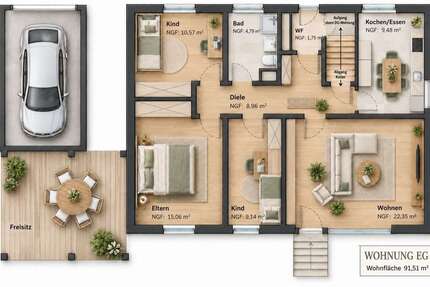 Wohnung Ergolding - 4 Zimmer, 92 m&sup2;, 379.000&euro; | Angebot:27713546