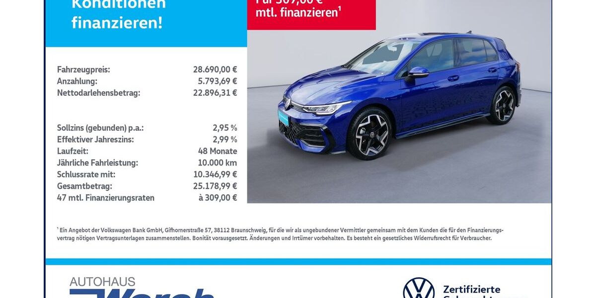 VW Golf 7.647 km 28.689 &euro; Südharz 06536