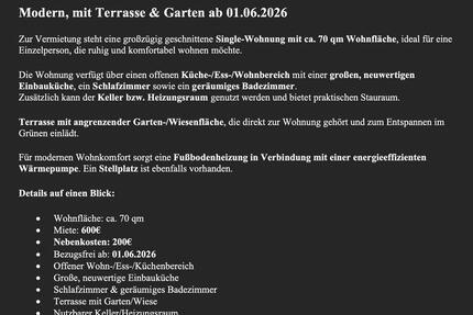 Wohnung Bollendorf - 1 Zimmer, 70 m&sup2;, 600&euro; | Angebot:24921313