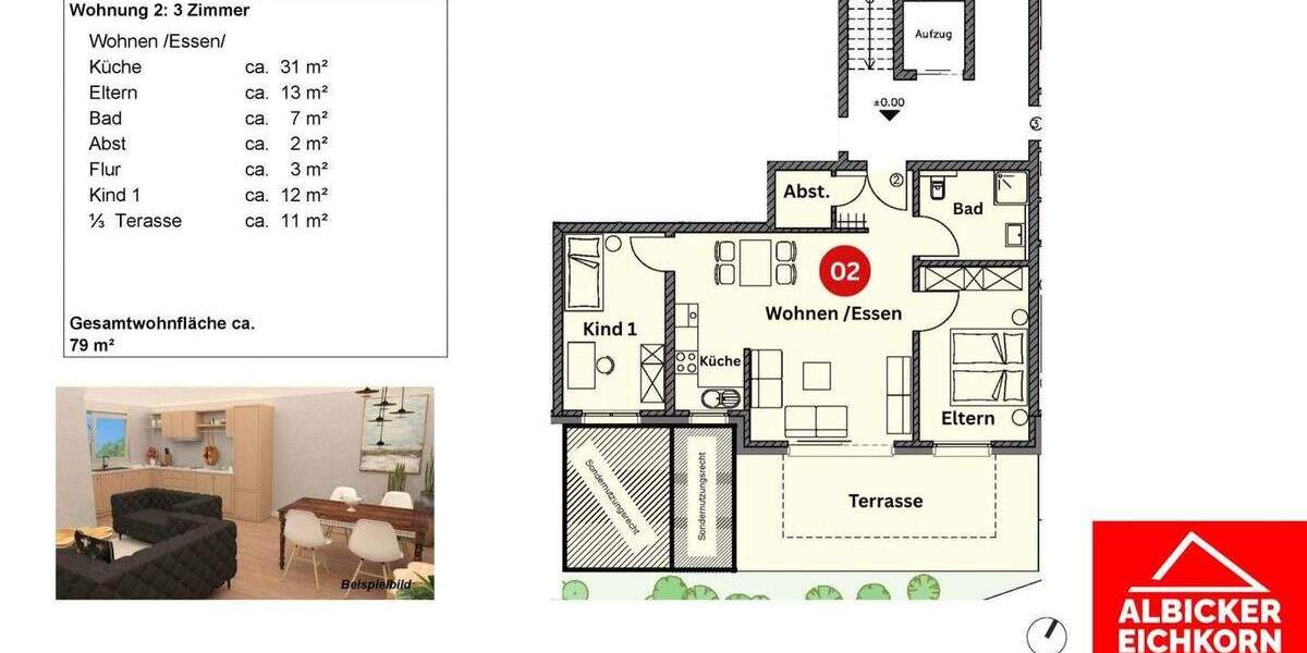 Etagenwohnung Küssaberg Kadelburg - 3 Zimmer, 79 m&sup2;, 349.000&euro; | Angebot:25777076