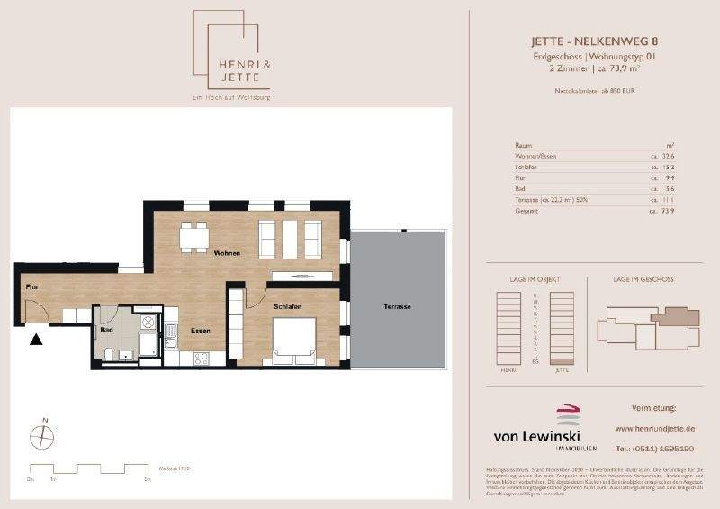 Etagenwohnung Wolfsburg Hellwinkel - 2 Zimmer, 73 m&sup2;, 865&euro; | Angebot:25355654