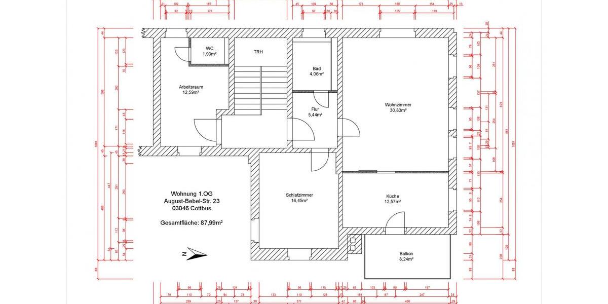 Etagenwohnung Cottbus - 3 Zimmer, 88 m&sup2;, 1.056&euro; | Angebot:26620748