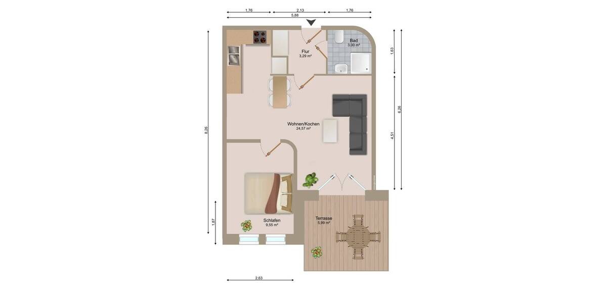 Etagenwohnung Büsum - 2 Zimmer, 50 m&sup2;, 195.000&euro; | Angebot:25742094