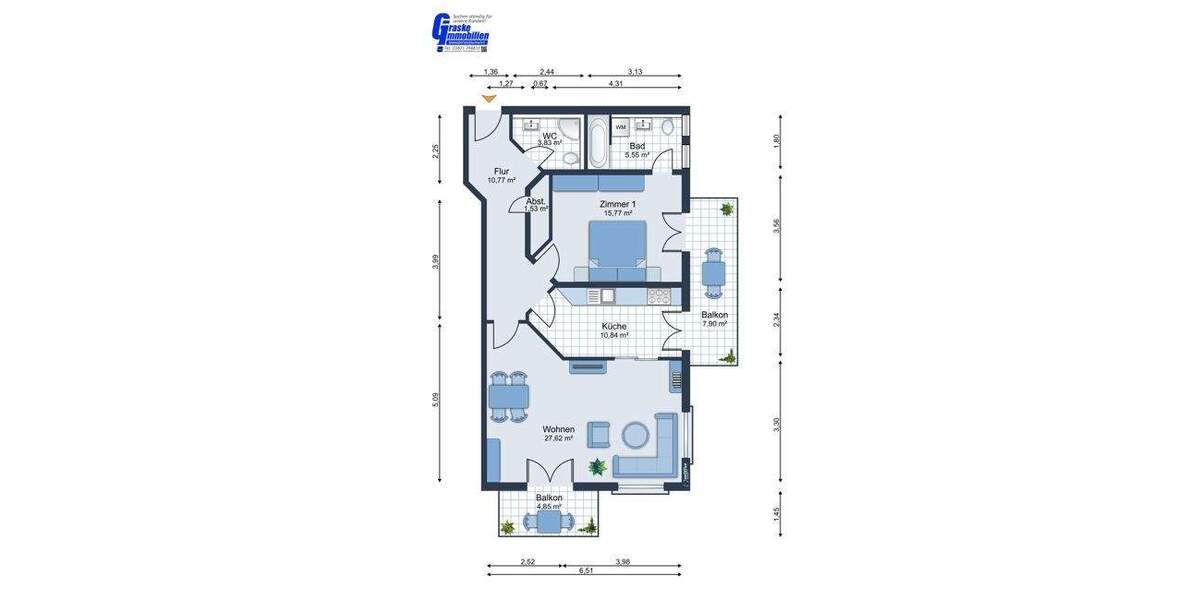Etagenwohnung Stralsund Kniepervorstadt - 2 Zimmer, 81 m&sup2;, 950&euro; | Angebot:25644417