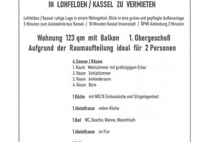 Wohnung Lohfelden - 4 Zimmer, 123 m&sup2;, 1.350&euro; | Angebot:26395152