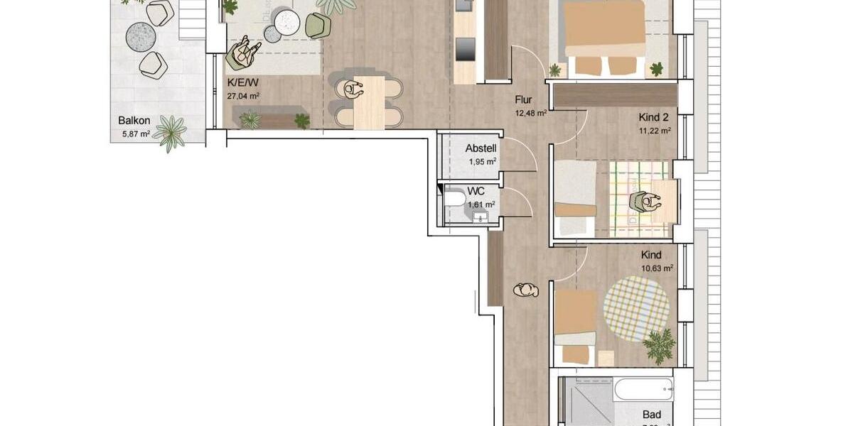 Dachgeschoßwohnung Weiler-Simmerberg Simmerberg - 4 Zimmer, 95 m&sup2;, 1.200&euro; | Angebot:26578637