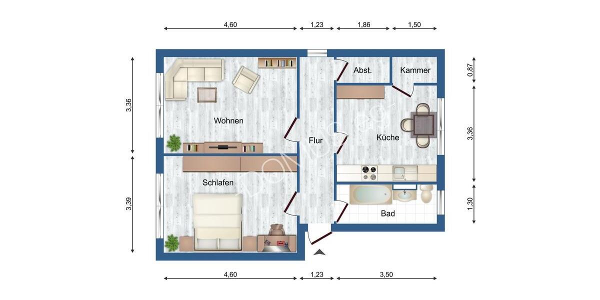 Etagenwohnung Galenbeck - 2 Zimmer, 56 m&sup2;, 308&euro; | Angebot:23511763