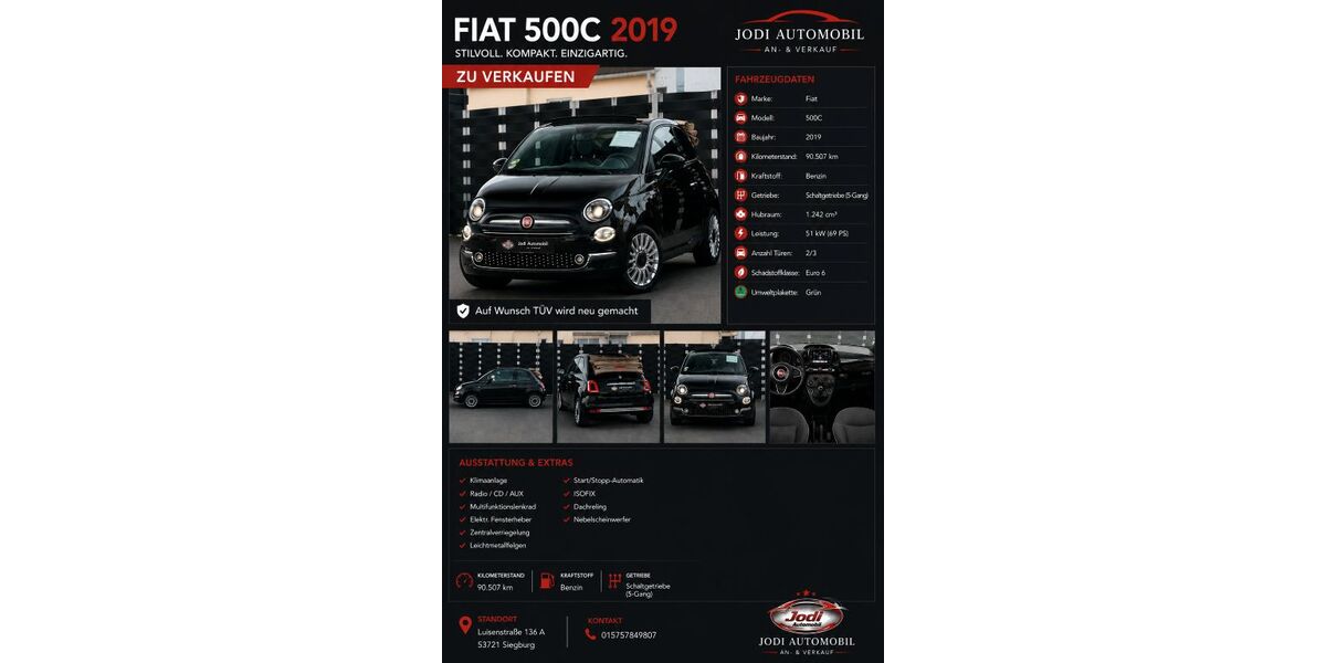 Fiat 500 90.507 km 8.200 &euro; Siegburg 53721
