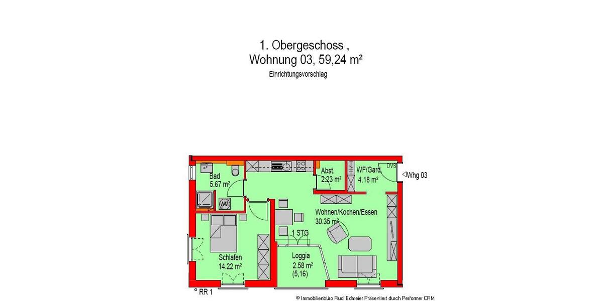 Etagenwohnung Metten - 2 Zimmer, 59 m&sup2;, 660&euro; | Angebot:26348757
