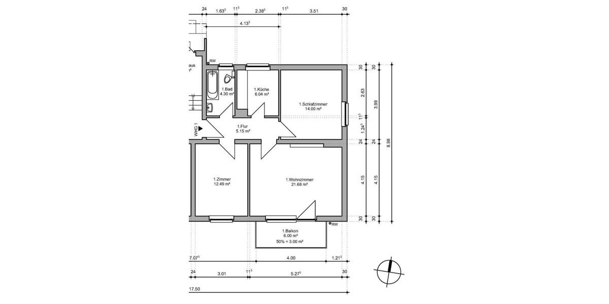 Etagenwohnung Hildesheim West - 3 Zimmer, 66 m&sup2;, 650&euro; | Angebot:26656940