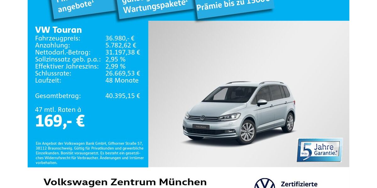 VW Touran 15.455 km 36.980 &euro; München 80687
