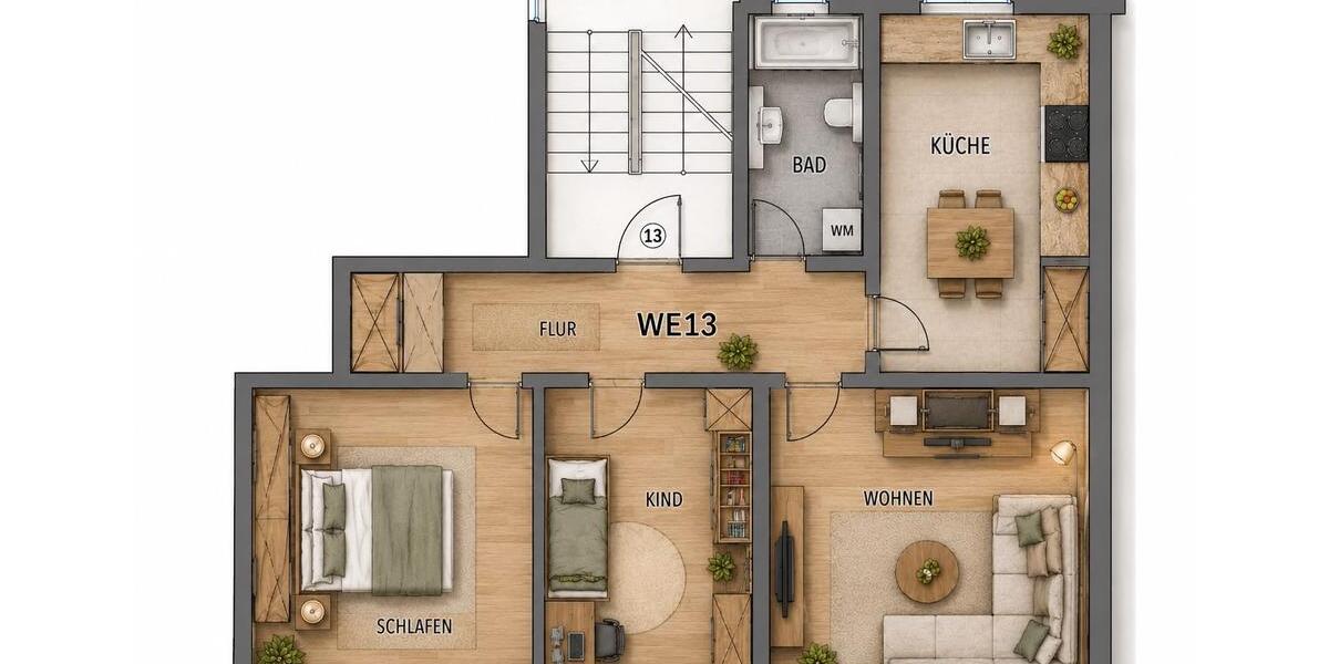 Etagenwohnung Chemnitz Hilbersdorf - 3 Zimmer, 56 m&sup2;, 61.600&euro; | Angebot:27083996