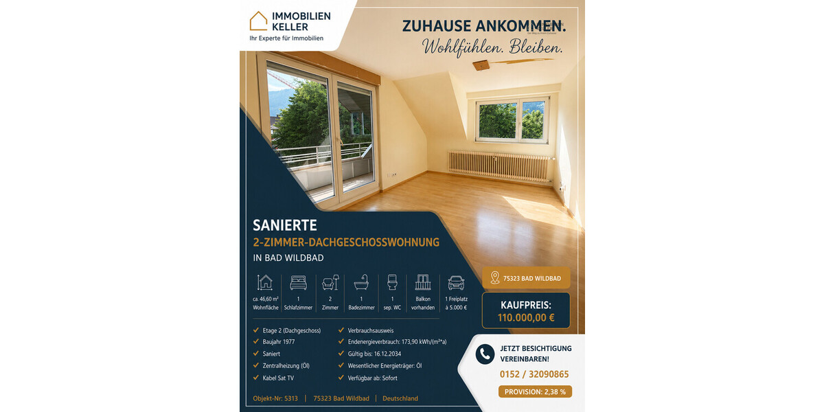 2-Zimmer Dachwohnung mit Balkon - Dachgeschoßwohnung Bad Wildbad Wildbad | Angebot:27023541