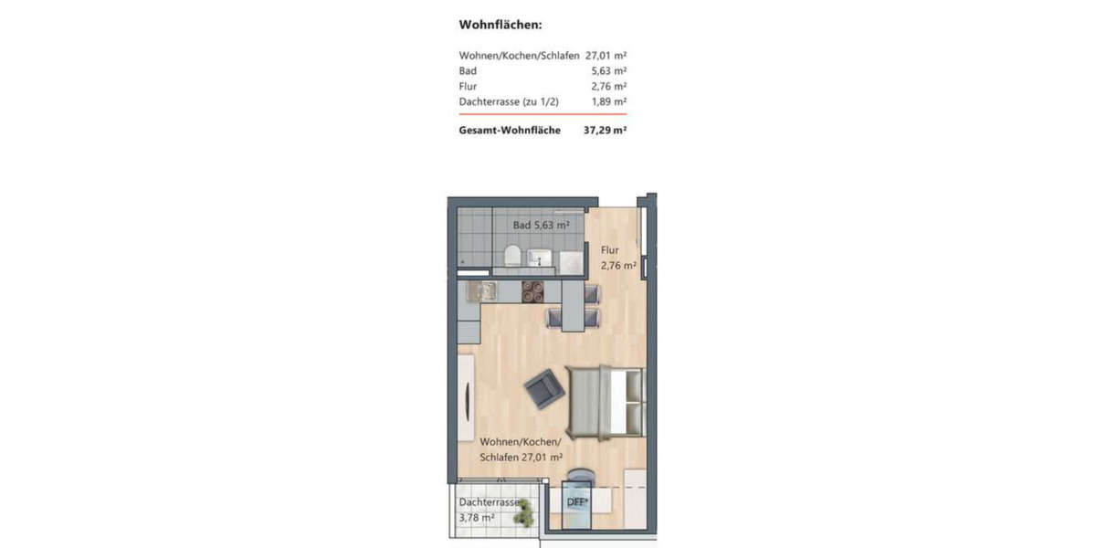 Neuwertige 1-Zimmer-DG-Wohnung mit Südterrasse in Ramersdorf 1 zimmer